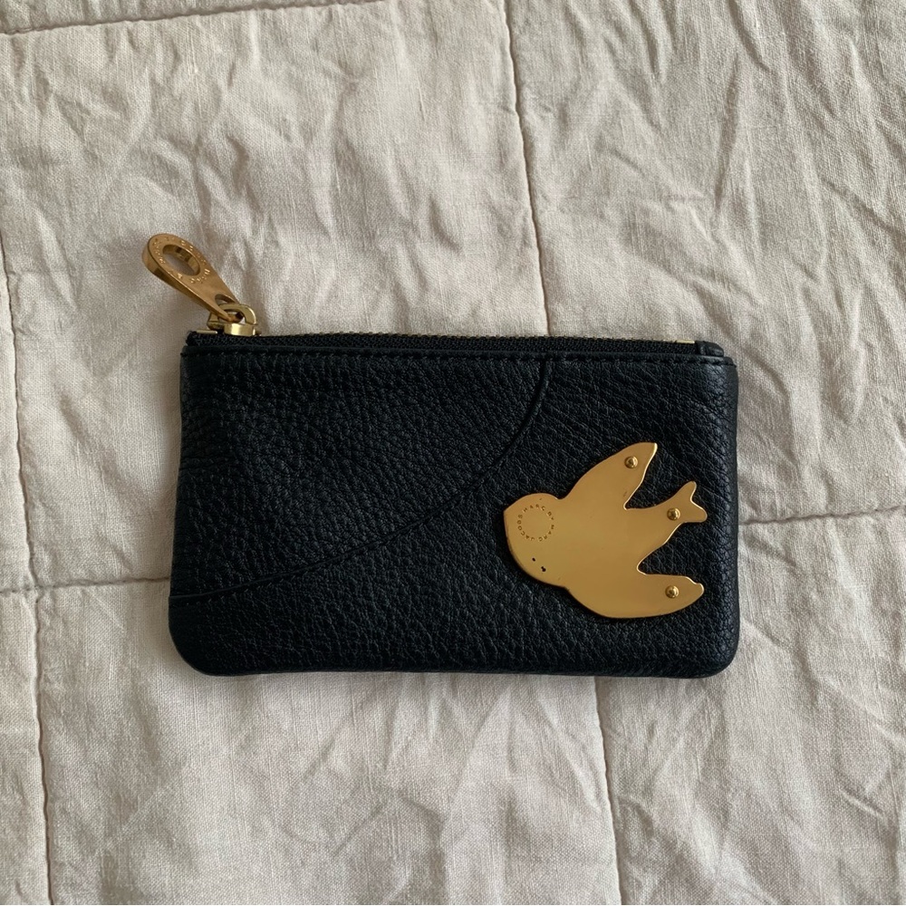 Marc Jacobs Black Leather Pouch with Gold Bird Accent